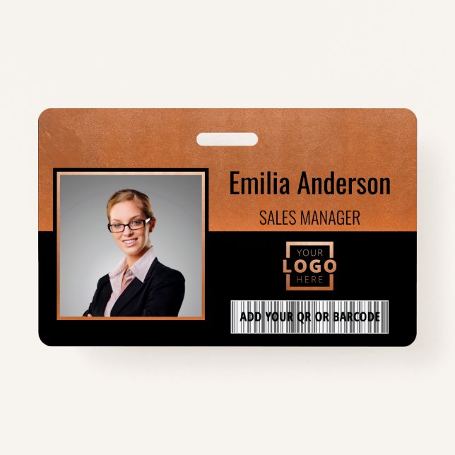 Custom Business Logo Barcode Employee Photo Badge (Front)