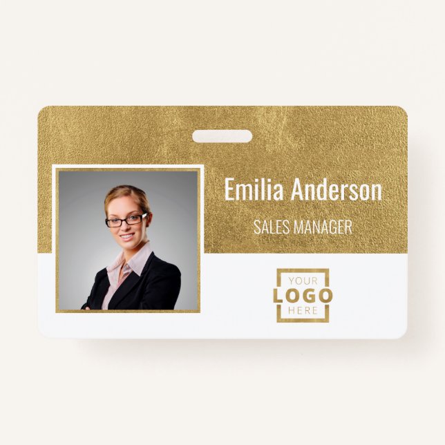 Custom Business Logo Barcode Employee Photo Badge (Front)