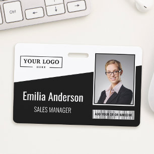Custom Business Logo Barcode Photo Employee Black Badge