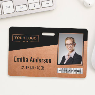 Custom Business Logo Barcode Photo Employee Copper Badge