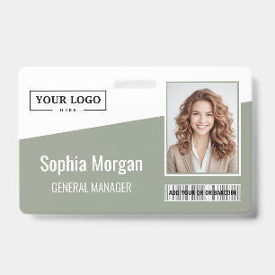 Custom Business Logo Barcode Photo Employee Green Badge