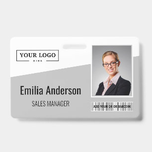 Custom Business Logo Barcode Photo Employee Grey Badge