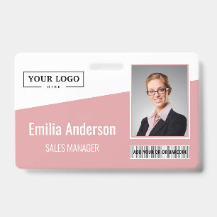 Custom Business Logo Barcode Photo Employee Pink Badge