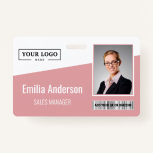 Custom Business Logo Barcode Photo Employee Pink Badge