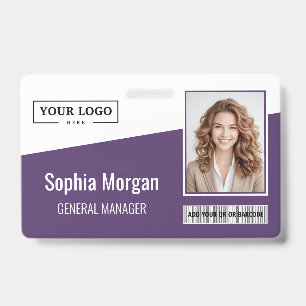 Custom Business Logo Barcode Photo Employee Purple Badge