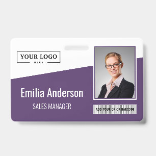 Custom Business Logo Barcode Photo Employee Purple Badge