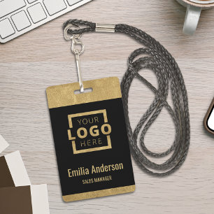 Custom Business Logo Basic Barcode Employee Gold Badge