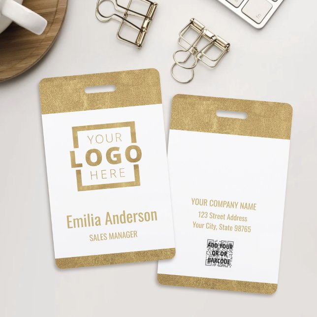 Custom Business Logo Basic Barcode Employee Gold Badge (Creator Uploaded)