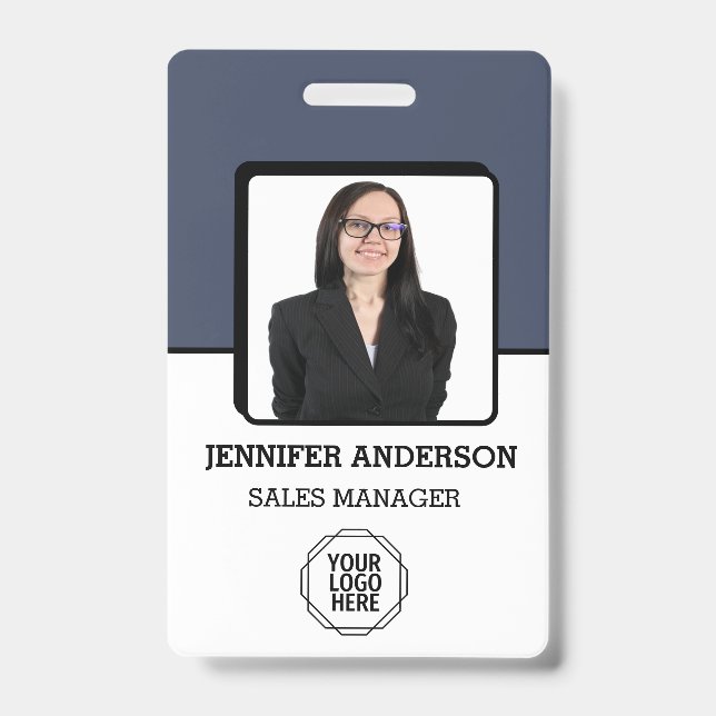 Custom Business Logo Basic Barcode Employee Photo  Badge (Front)