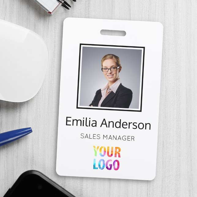 Custom Business Logo Basic Barcode Employee Photo Badge (Creator Uploaded)