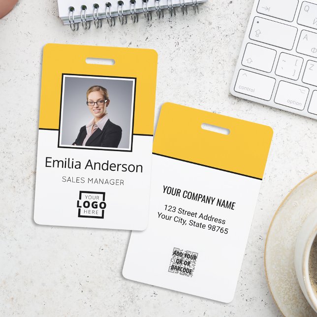 Custom Business Logo Basic Barcode Employee Photo Badge (Creator Uploaded)