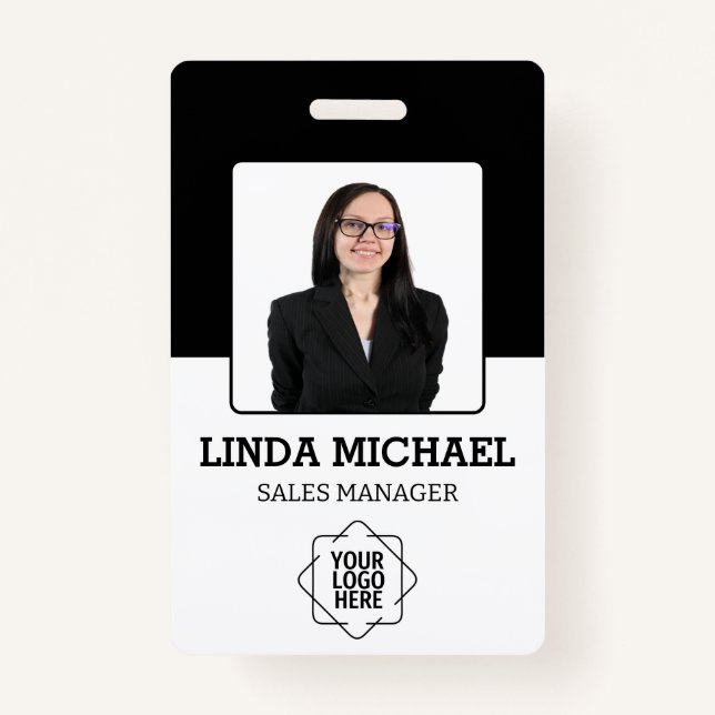 Custom Business Logo Basic Barcode Employee Photo  Badge (Front)