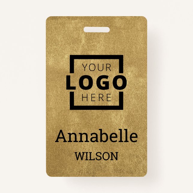 Custom Business Logo Basic Employee Name Gold Badge (Front)