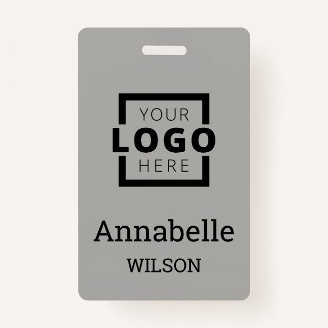 Custom Business Logo Basic Employee Name Grey Badge (Front)