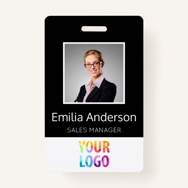Custom Business Logo Basic Employee Name Photo Badge (Front)