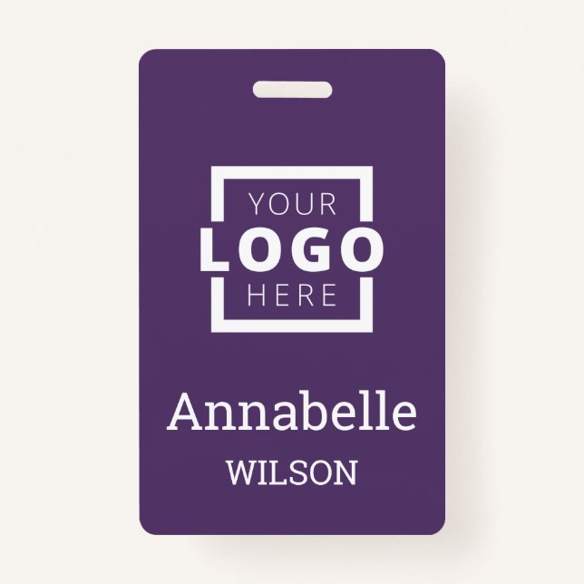 Custom Business Logo Basic Employee Name Purple Badge (Front)
