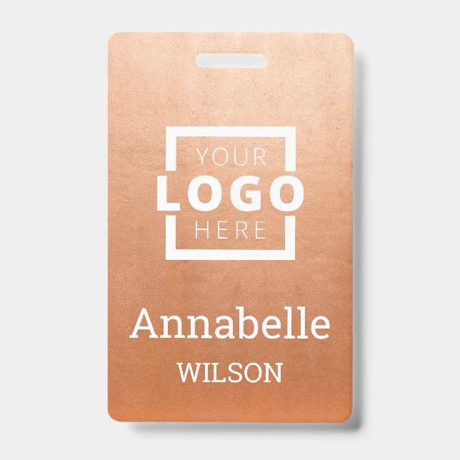 Custom Business Logo Basic Employee Name Rose Gold Badge (Front)