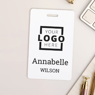 Custom Business Logo Basic Employee Name White Badge