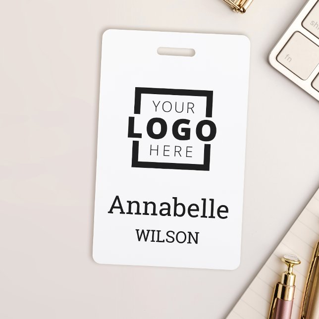 Custom Business Logo Basic Employee Name White Badge (Creator Uploaded)