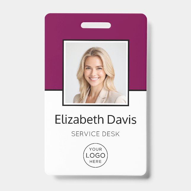 Custom Business Logo Basic Employee Photo Badge (Front)