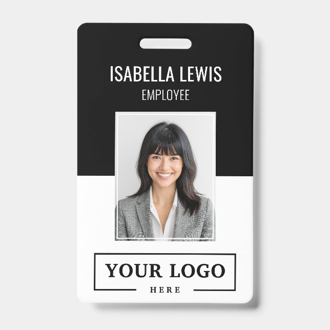 Custom Business Logo Basic Employee Photo Black Badge (Front)