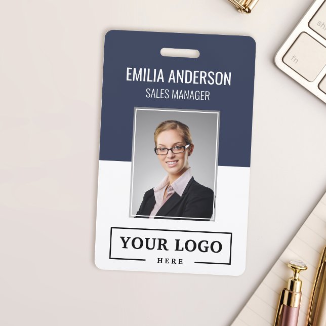 Custom Business Logo Basic Employee Photo Blue Badge (Creator Uploaded)