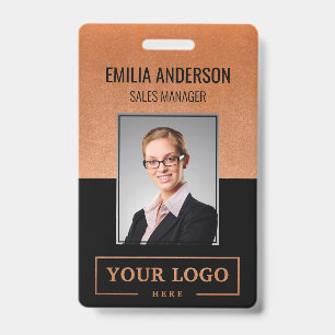 Custom Business Logo Basic Employee Photo Copper Badge