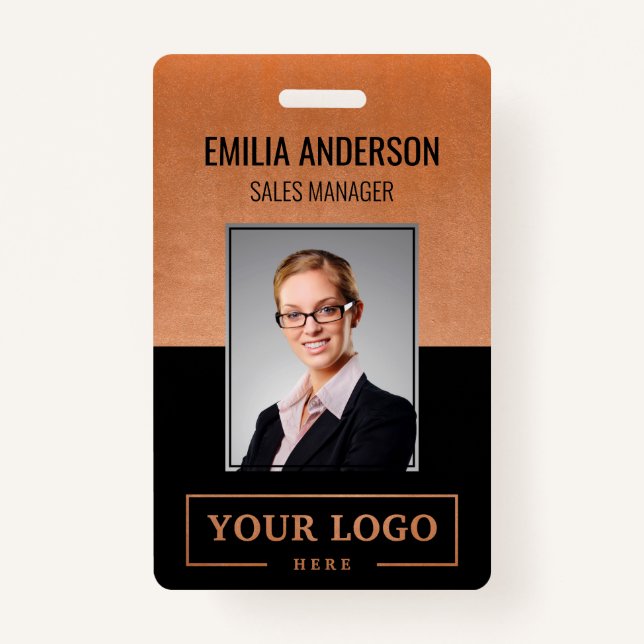 Custom Business Logo Basic Employee Photo Copper Badge (Front)