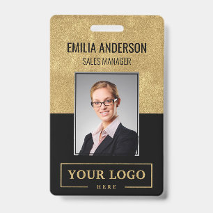 Custom Business Logo Basic Employee Photo Gold Badge