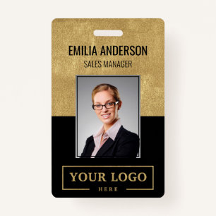 Custom Business Logo Basic Employee Photo Gold Badge