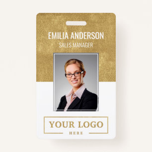 Custom Business Logo Basic Employee Photo Gold Badge