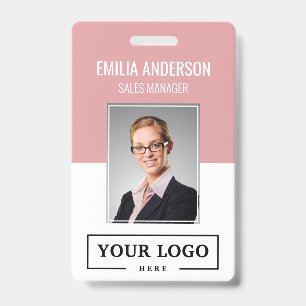 Custom Business Logo Basic Employee Photo Pink Badge