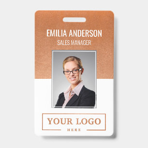 Custom Business Logo Basic Employee Photo Rosegold Badge