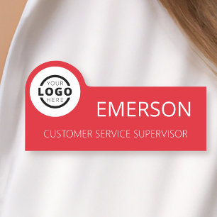Custom Business Logo Basic Employee Red Name Tag