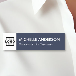 Custom Business Logo Basic Employee Staff Blue Name Tag