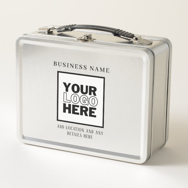 Custom Business Logo Black and White Branded Metal Lunch Box (Front)