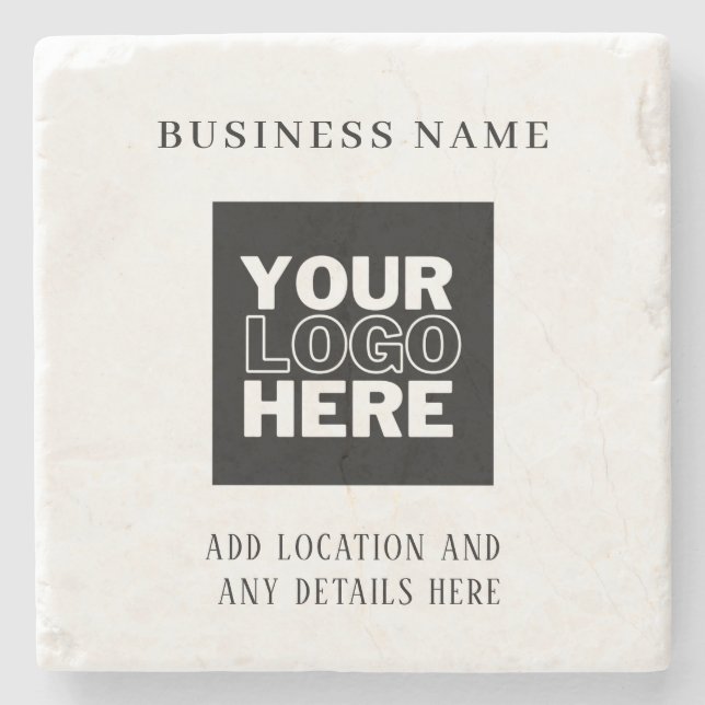 Custom Business Logo Black and White Branded Stone Stone Coaster (Front)
