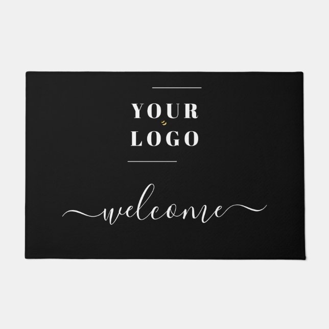 Custom Business Logo Black and White Welcome Doormat (Front)