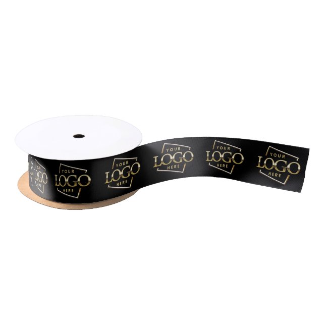Custom Business Logo Black Branded Marketing Promo Satin Ribbon (Spool)