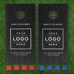 Custom Business Logo Black Wood Grain Branded Cornhole Set<br><div class="desc">Custom branded cornhole bean bag toss yard game set features a business logo design centred on the front and framed by custom text that can be personalized with the name of the company, location, slogan, website, or other info. Rustic faux black wood grain background and white text colours can be...</div>