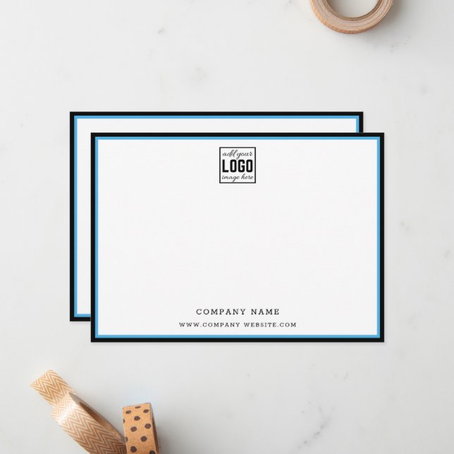 Custom Business Logo Blue Black Border Company 5x7 Card (Front/Back In Situ)
