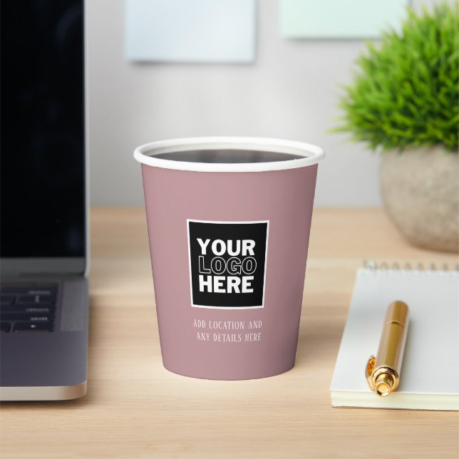 Custom Business Logo Blush Pink Branded Paper Cups (Insitu)