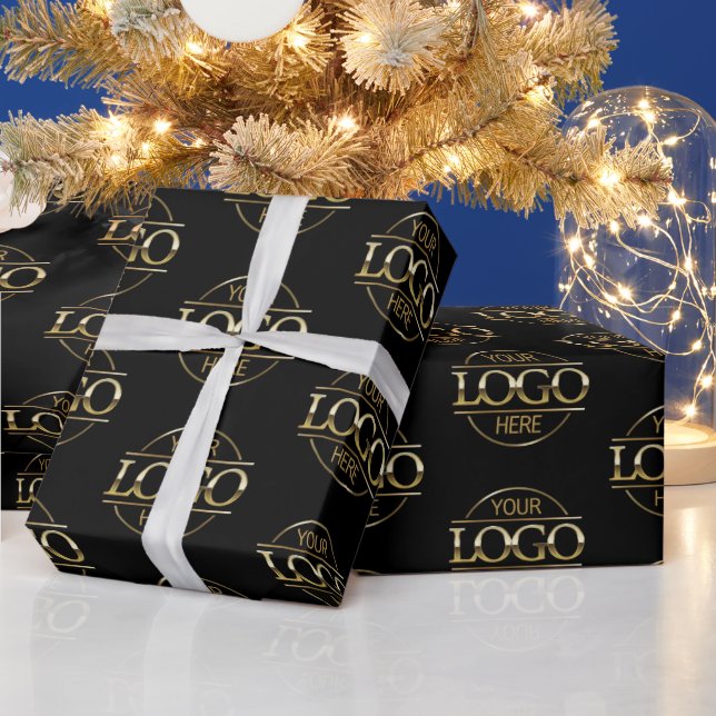 Custom Business Logo Branded Promotional Black Wrapping Paper (Holidays)
