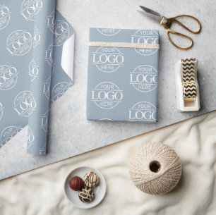 Custom Business Logo Branded Scandinavian Blue Wrapping Paper