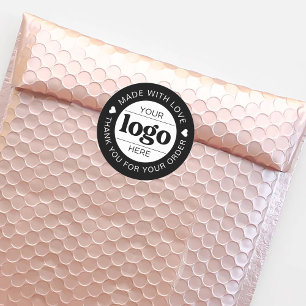 Custom Business Logo Branded Thank You   Black Classic Round Sticker