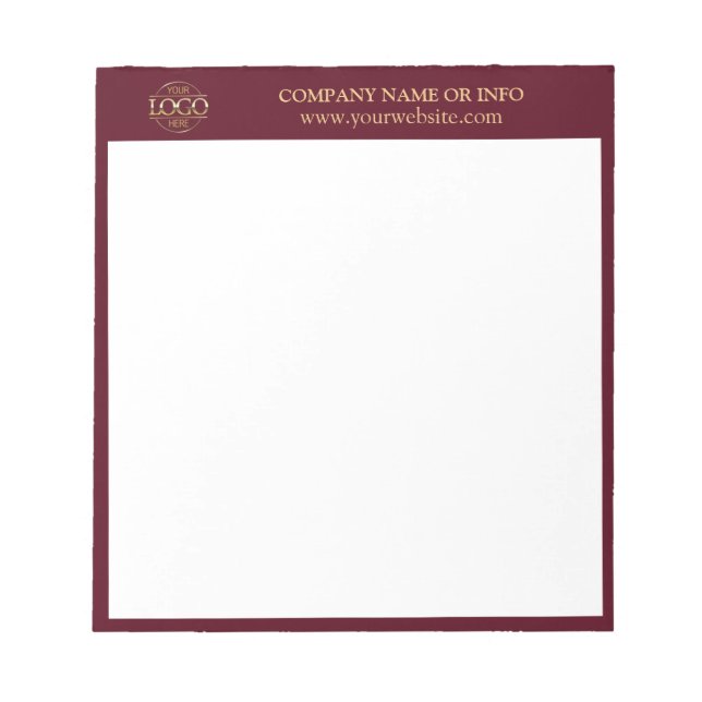 Custom Business Logo Burgundy Branded Promotional Notepad (Front)