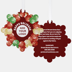 Custom Business Logo Christmas Balloons Red Ornament Card