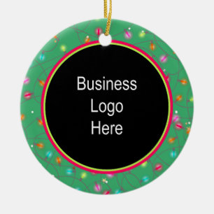 Custom Business Logo Christmas Holiday Lights  Ceramic Ornament