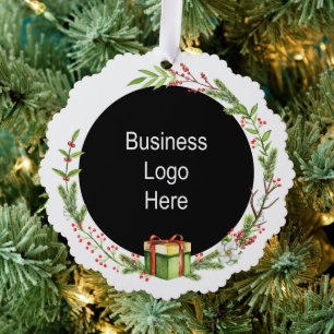 Custom Business Logo Christmas Holiday Wreath Ornament Card