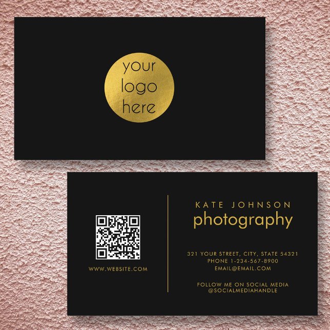 Custom Business Logo Circle Black Gold Modern Card (Custom Business Logo Circle Black Gold Modern Business Card)